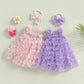 2PCS Baby Girl Summer Outfit – Mesh Bodysuit & Tulle Tutu with Headband