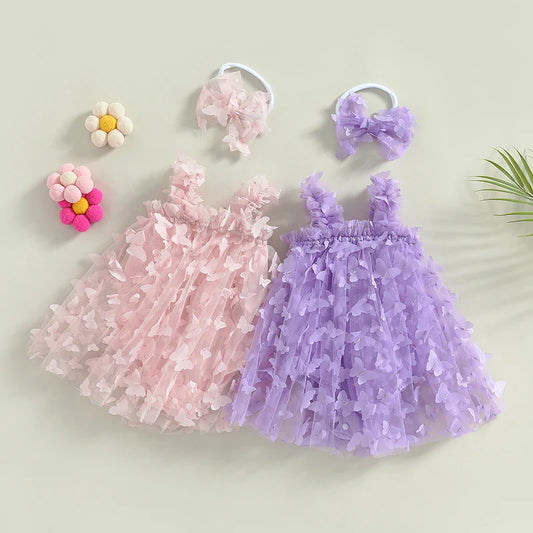 2PCS Baby Girl Summer Outfit – Mesh Bodysuit & Tulle Tutu with Headband