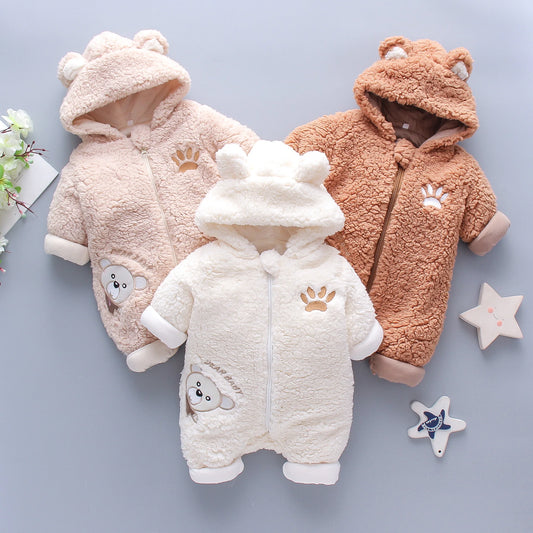 Baby Winter Romper – Warm Cotton Fleece Jumpsuit with Hood (0-24M)z