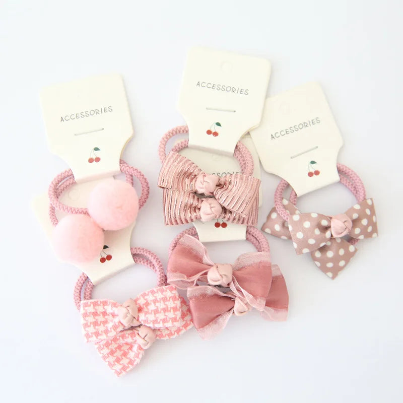 10-Piece Baby Hair Band Set – Cartoon Dot Bows & Flower Rubber Bands for Kids