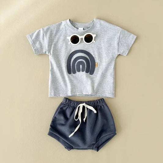 Baby Outfit – Rainbow Patchwork T-Shirt & Beach Shorts Set