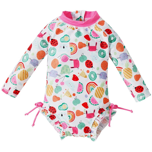 Baby Girl Long-Sleeve Swimsuit – Sun Protection & Stretch Fit