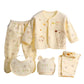 5PCS Newborn Baby Clothing Set – Cotton Top, Pants, Hat & Bibs (0-3M)