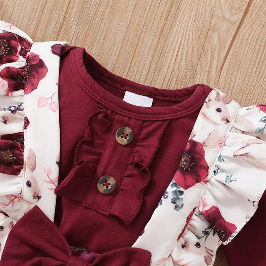 Baby Girl Outfit – Romper, Flower Pants & Headband (0-24M)