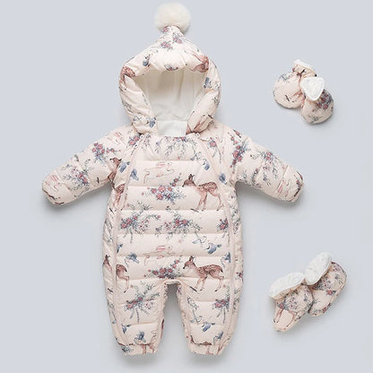 Baby Winter Duck Down Romper – Fleece Cartoon Jumpsuit