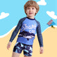 Summer Boys' Swimsuit Set – Long Sleeve Cartoon Sunscreen Top & Shorts (4-8Y)