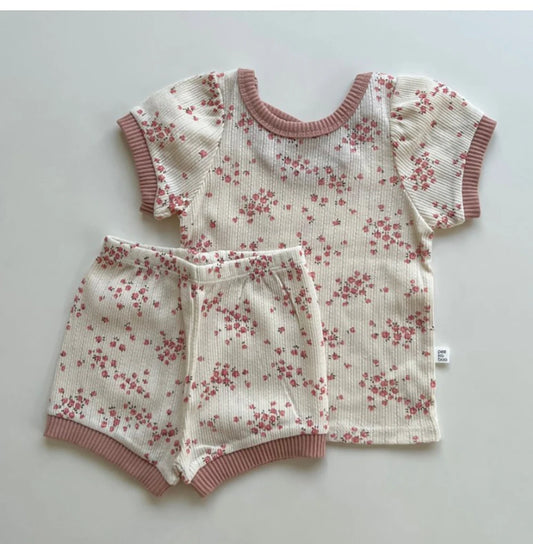 Korean Baby Outfit – 0-1Y Floral Knit Cotton 2-Piece Set