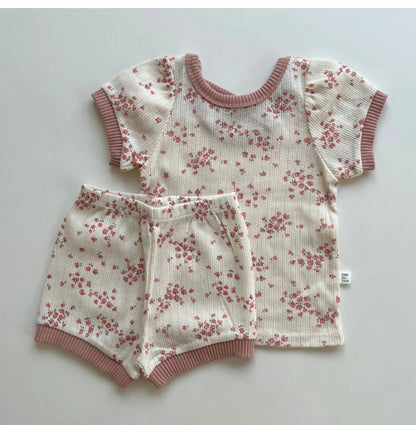 Korean Baby Outfit – 0-1Y Floral Knit Cotton 2-Piece Set