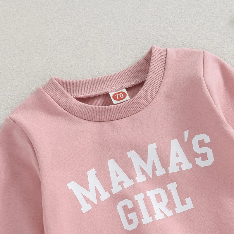 0-36M Baby Girl 2-Piece Outfit – Long Sleeve Letter Print Sweatshirt & Sweatpants