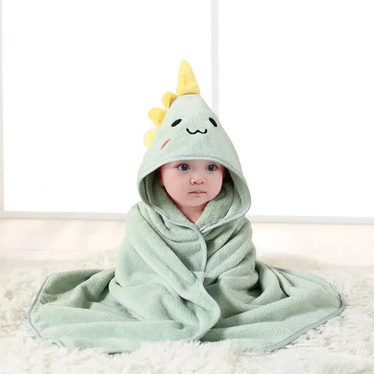 Cartoon Animal Hooded Baby Bath Towel – Soft, Absorbent Coral Velvet
