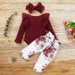 3PCS Baby Girl Outfit – Bodysuit, Pants & Headband Set (3-12M)
