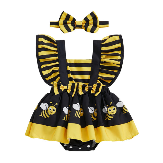 Baby Girl Romper Dress – Cute Animal Print Jumpsuit with Headband