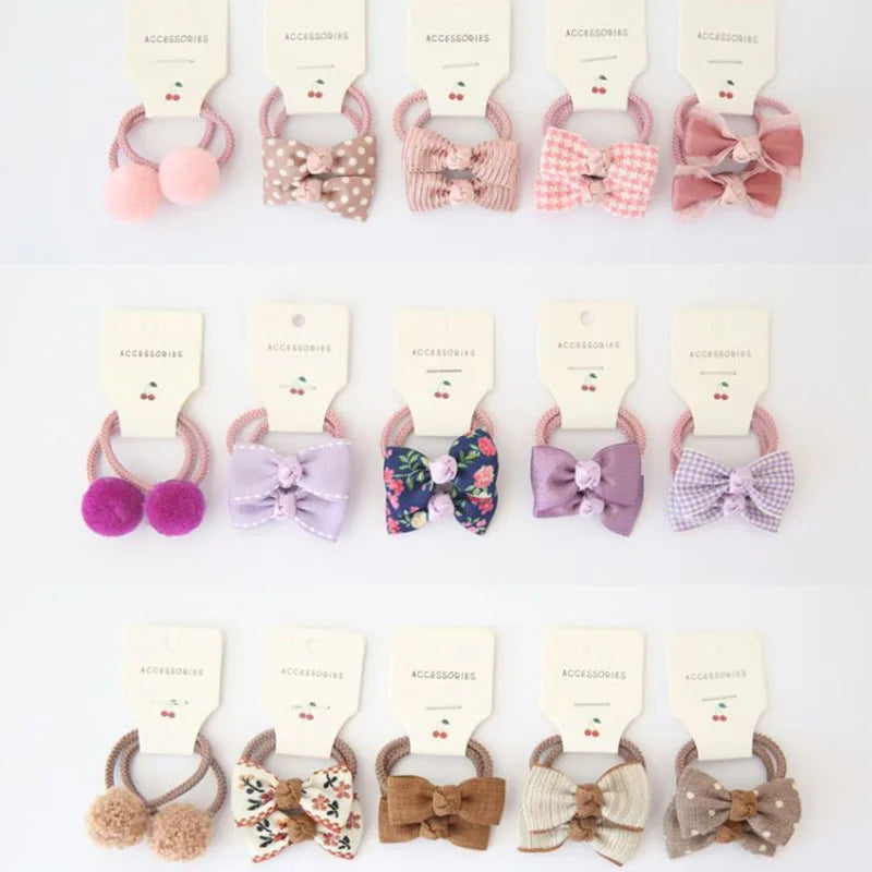 10-Piece Baby Hair Band Set – Cartoon Dot Bows & Flower Rubber Bands for Kids