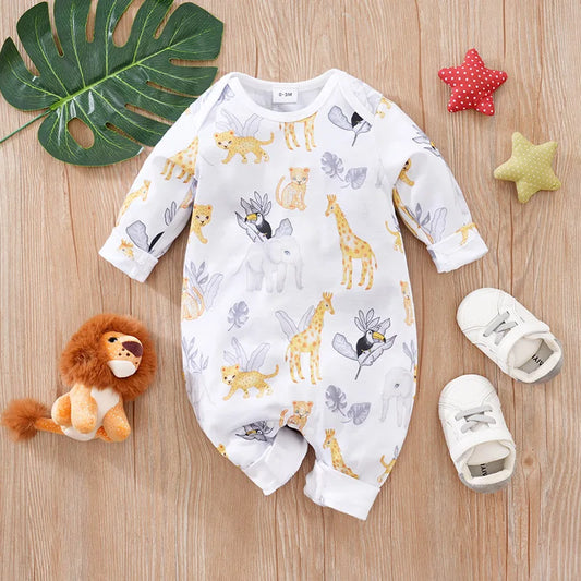 Cartoon Animal Print Baby Bodysuit – Long Sleeve (Spring/Autumn)