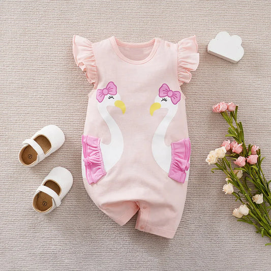 Summer Baby Girl Bodysuit – Cute Cartoon Swan Sleeveless Outfit