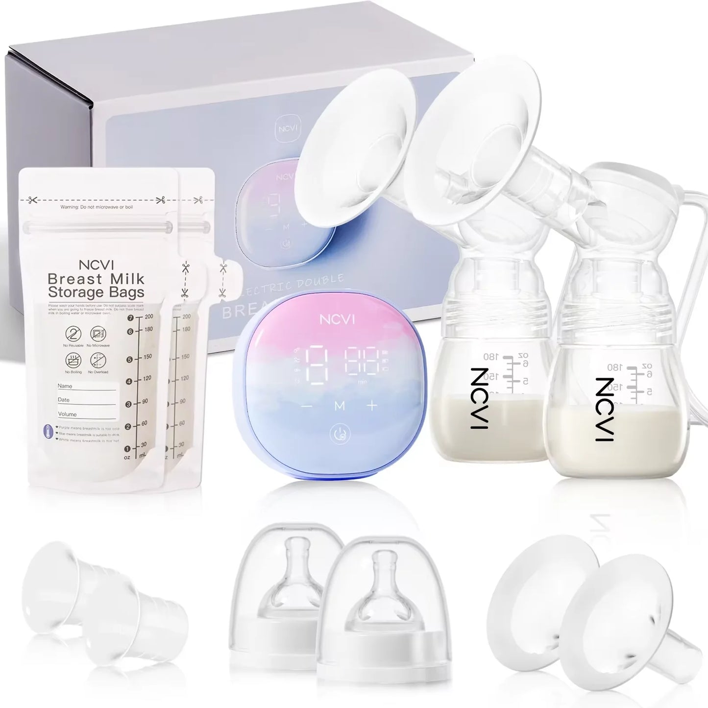 Double Electric Breast Pump – 4 Modes, 9 Levels, 4 Flange Sizes & 10 Storage Bags