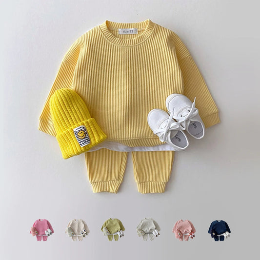 Toddler Outfit – Waffle Cotton Sweatshirt & Pants Set (2PCS)