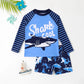 Summer Boys' Swimsuit Set – Long Sleeve Cartoon Sunscreen Top & Shorts (4-8Y)