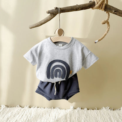 Baby Outfit – Rainbow Patchwork T-Shirt & Beach Shorts Set