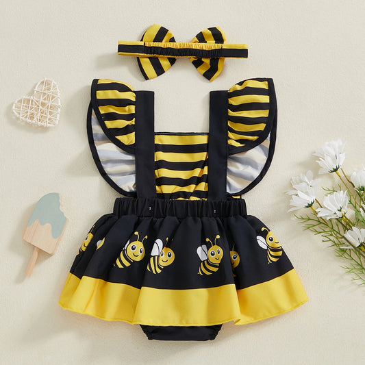Baby Girl Romper Dress – Cute Animal Print Jumpsuit with Headband