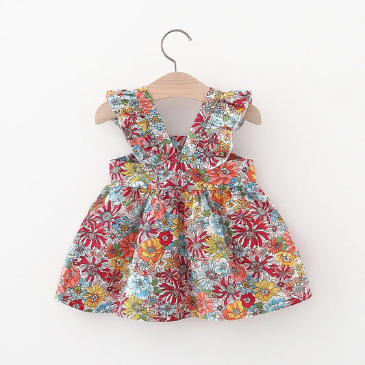 Summer Cotton Baby Dress – Flower Print Hawaiian Style with Matching Bag