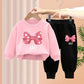 Autumn Baby Girl Two-Piece Tracksuit – Bow & Letter Print Cotton Set