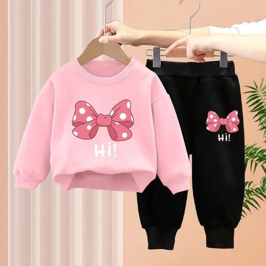 Autumn Baby Girl Two-Piece Tracksuit – Bow & Letter Print Cotton Set