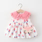 2pcs Girls Cute Strawberry Sleeveless Doll Collar Summer Dress & Bag Set Clothes
