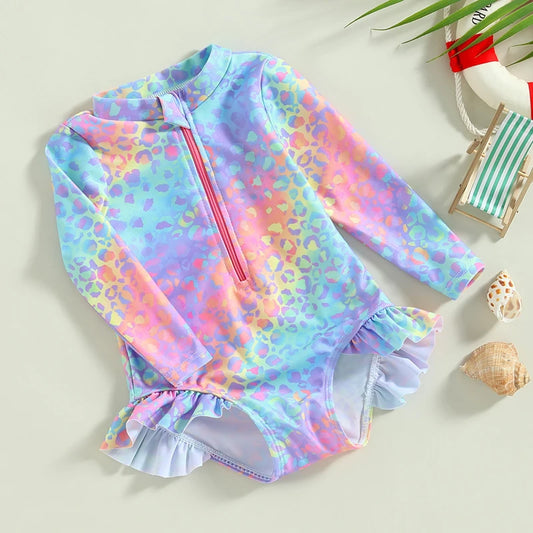 Girls' Fish Scale Swimsuit – Ruffle Long Sleeve Beachwear