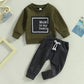 2PCS Baby Boy Outfit – Long Sleeve Letter Pullover & Pocket Pants (Newborn)