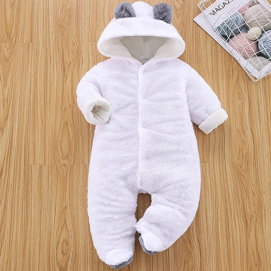 Winter Baby Romper – Hooded Ear Jumpsuit for Newborns with Long Sleeves