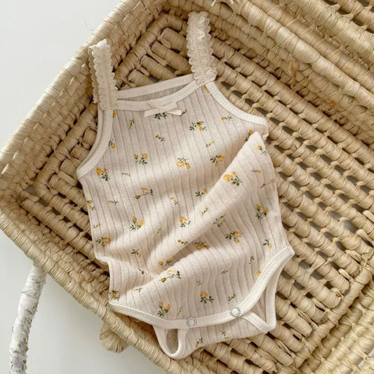 Summer Baby Girl Floral Bodysuit – Sleeveless Cotton Jumpsuit (0-24M)