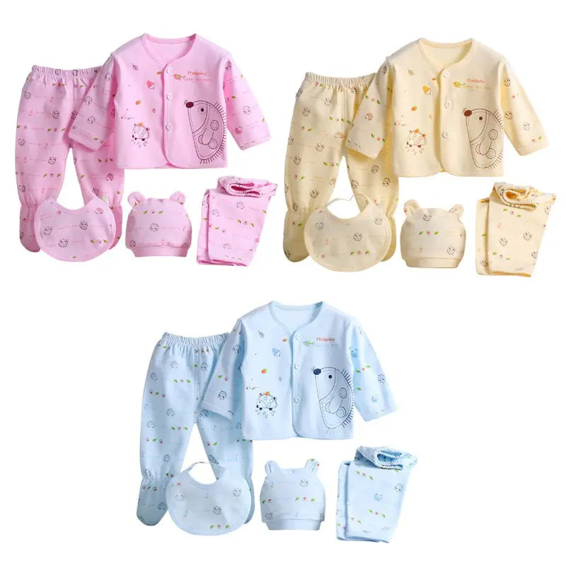 Newborn Hedgehog Outfit – 5PCS Pure Cotton Baby Clothing Set (0-3M)