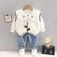 Spring Baby Girl Outfit – Knitted Vest, Bow Shirt & Jeans Set (1st Birthday)
