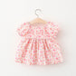 Children's Summer Dress – Short Sleeve Solid Color with Big Bow & Print
