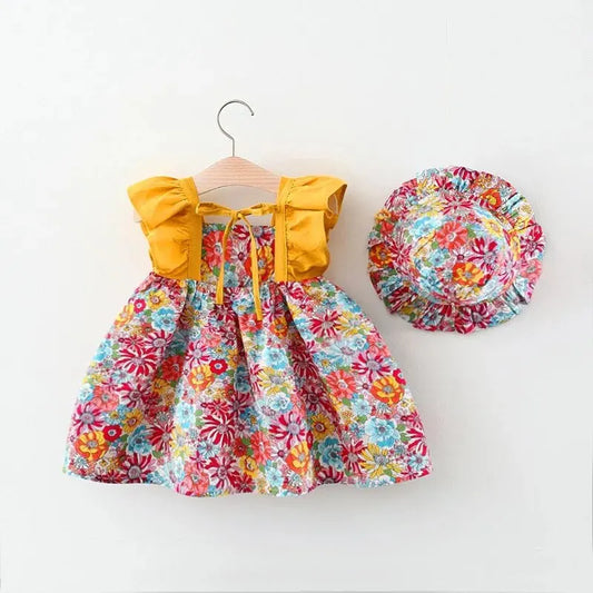 Baby Girl Summer Dress – Floral Sleeveless Outfit with Hat (0-3Y)