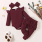 3PCS Baby Girl Outfit – Bodysuit, Pants & Headband Set (3-12M)