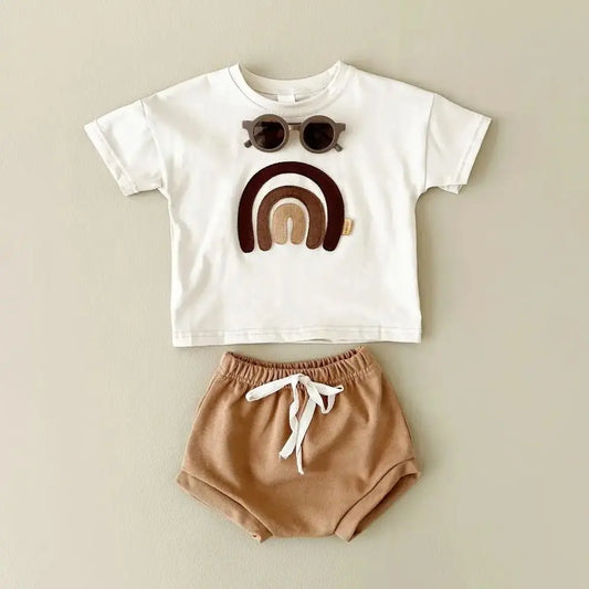 Baby Outfit – Rainbow Patchwork T-Shirt & Beach Shorts Set
