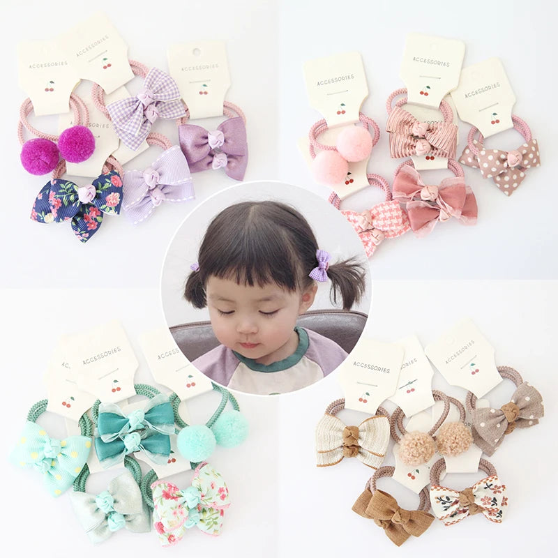 10-Piece Baby Hair Band Set – Cartoon Dot Bows & Flower Rubber Bands for Kids