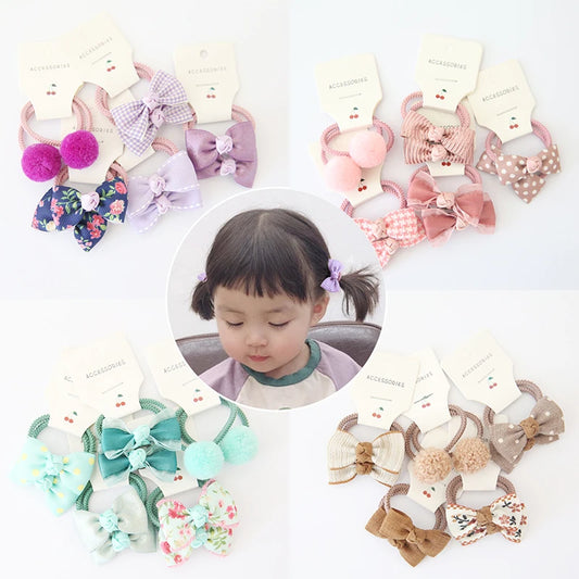 10-Piece Baby Hair Band Set – Cartoon Dot Bows & Flower Rubber Bands for Kids