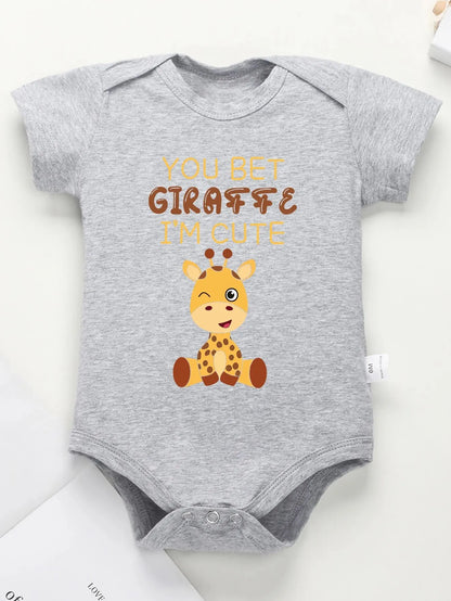 Cute Baby Jumpsuit – Cartoon Giraffe Print Summer Onesie for Boys & Girls