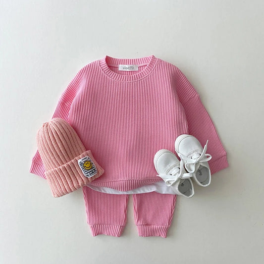 Toddler Outfit – Waffle Cotton Sweatshirt & Pants Set (2PCS)