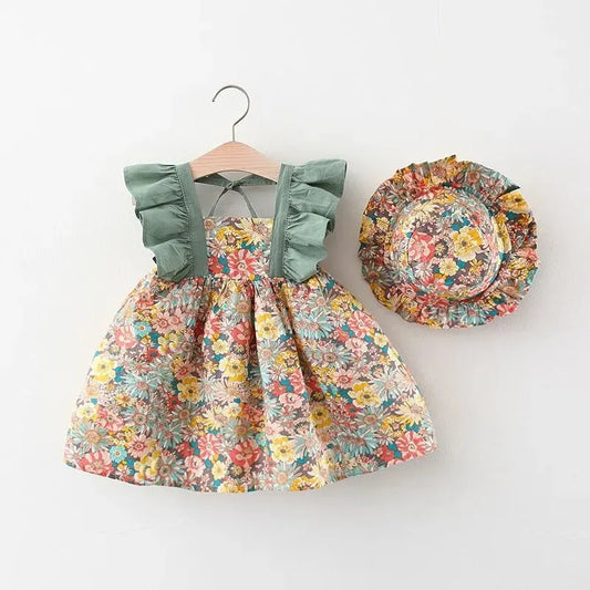 Baby Girl Summer Dress – Floral Sleeveless Outfit with Hat (0-3Y)