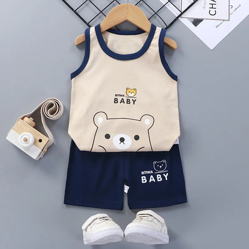 2PCS Kids Summer Outfit – Cotton Sleeveless T-Shirt & Shorts Set