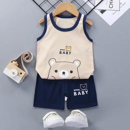 2PCS Kids Summer Outfit – Cotton Sleeveless T-Shirt & Shorts Set