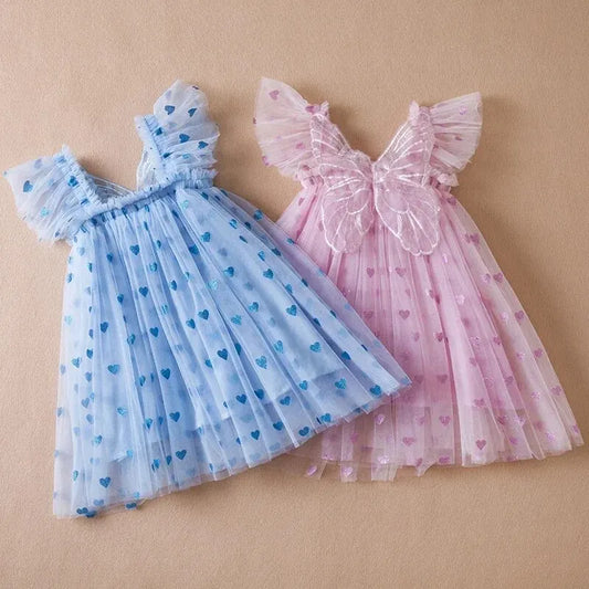 Girls' Summer Dress – Butterfly Wings Floral Tutu Princess Outfit