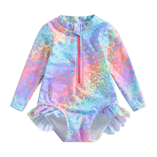 Girls' Fish Scale Swimsuit – Ruffle Long Sleeve Beachwear