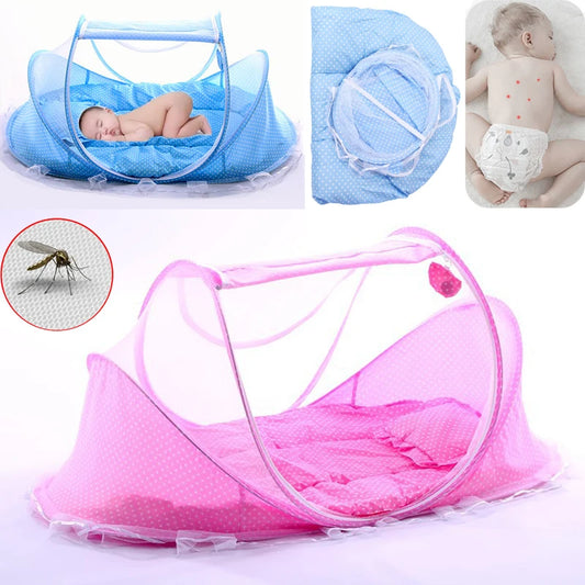 Portable Baby Bed with Folding Mosquito Net & Pillow – Newborn Cradle Mesh Tent