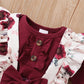 Baby Girl Outfit – Red Long-Sleeve Bodysuit & Floral Strap Pants (0-18M)