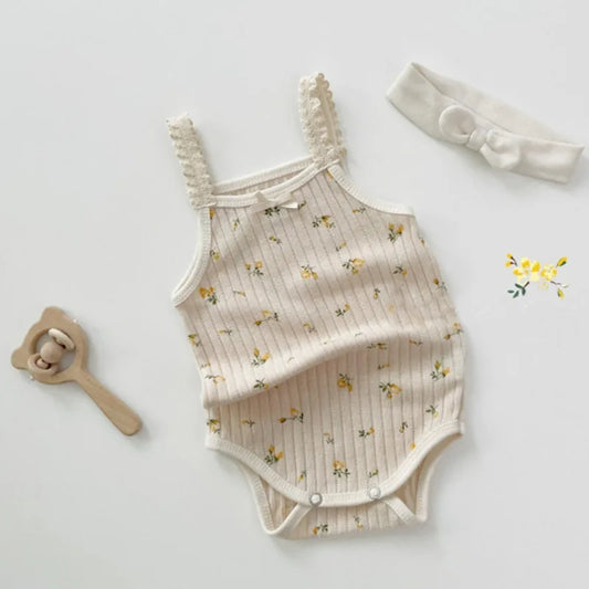 Summer Baby Girl Floral Bodysuit – Sleeveless Cotton Jumpsuit (0-24M)